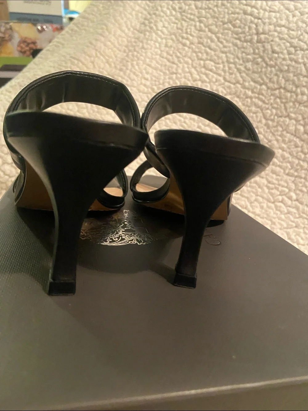 Vince Camuto Black Double-Strap Mid Heel Sandals